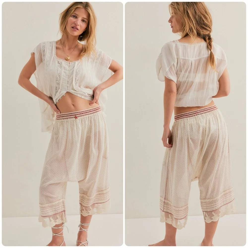 New! Free People Endless Afternoon Bloomers Swiss Dot Embroidered Lace Harem 🌹 M